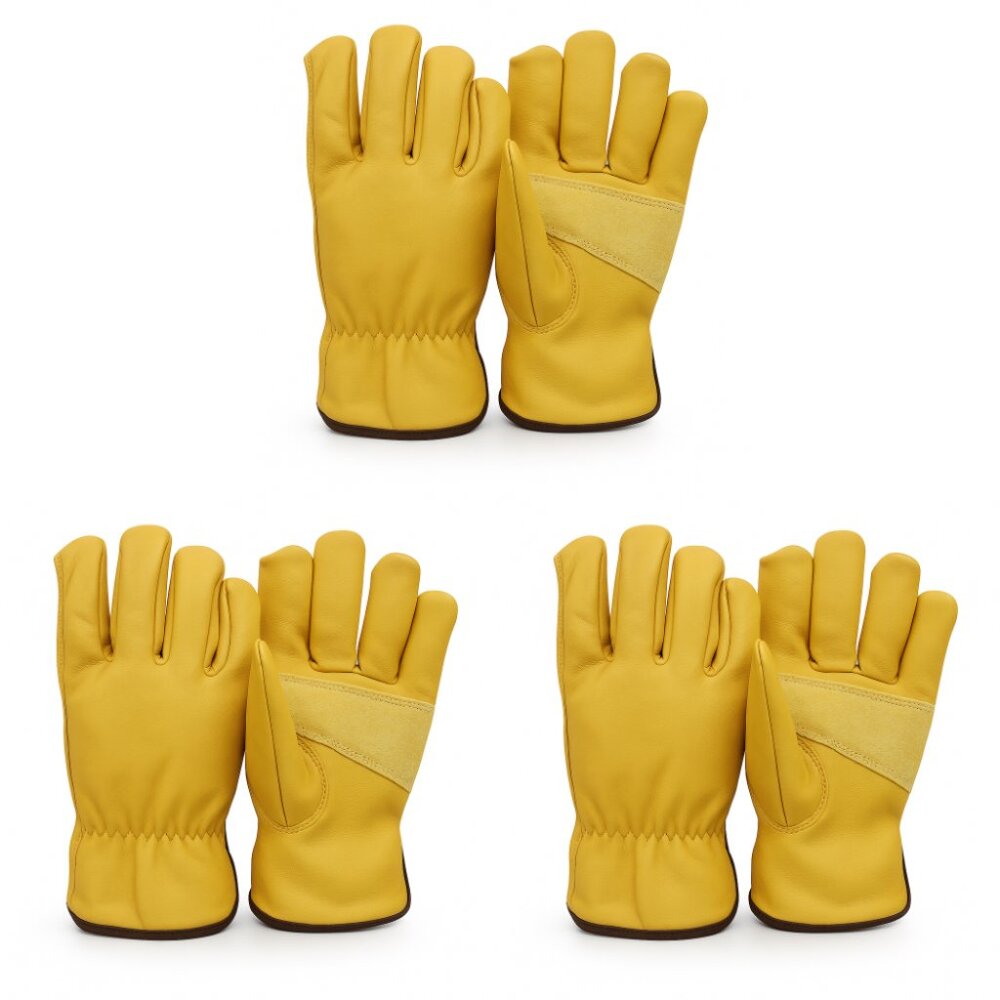PAKNADA CowGrain Leather Work Gloves 3Pair Heavy Duty Safety Garden Construction